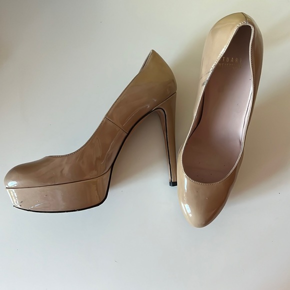 Stuart Weitzman nude vinyl leather platform pumps - Picture 1 of 8